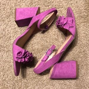 Purple chunky heeled sandals